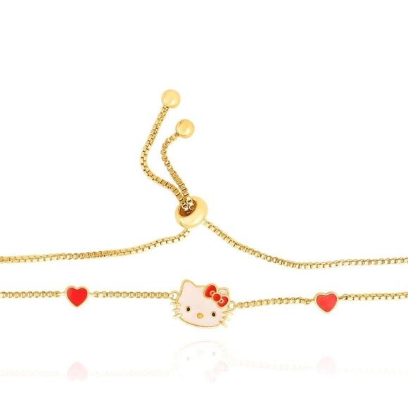 Hello Kitty By Sanrio Flash Yellow Gold Plated Station Heart & Crystal Bracelet - Picture 3 of 10